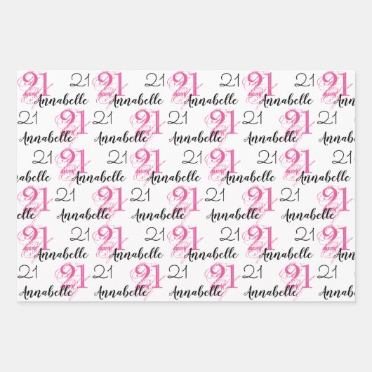 21 jaar roze 21ste verjaardag Namen toevoegen Inpakpapier Vel (Voorkant 2)