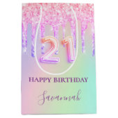 21 jaar roze paarse glitter druist glamoureus medium cadeauzakje (Voorkant)