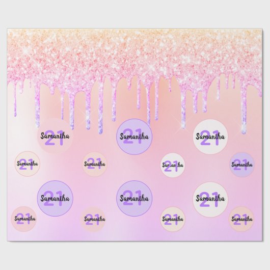 21 jaar roze roze roze roze goudglitterdruppels cadeaupapier (Vlak)