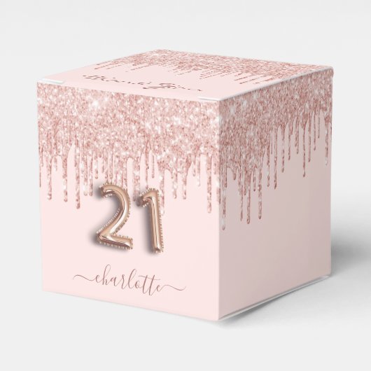 21 jaar roze roze roze roze roos goud glitter dank bedankdoosjes (Voorkant Zijde)