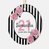 21 jaar roze roze rozen zwarte witte strepen keramisch ornament (Links)