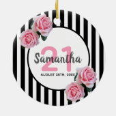 21 jaar roze roze rozen zwarte witte strepen keramisch ornament (Achterkant)