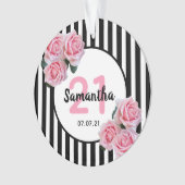 21 jaar roze roze rozen zwarte witte strepen ornament (voorkant)