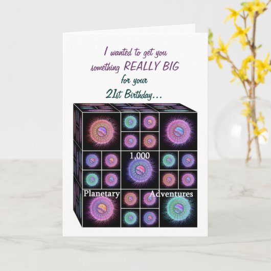 21 Jaar Verjaardag Kaart met Sci Fi Planets (Gele Bloem)