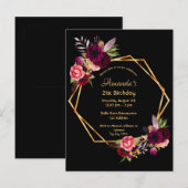 21 - jarig bestaan burgundy gold zwarte uitnodigin briefkaart (Voorkant / Achterkant)