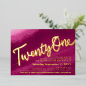 21-jarig feest gouden rode roze was folie uitnodiging (Staand Voorkant)