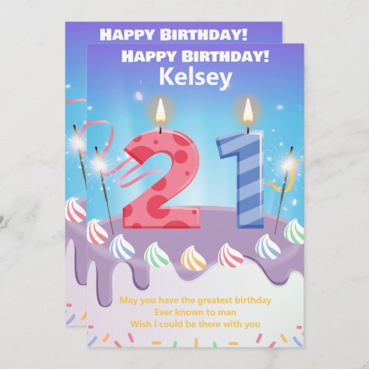 21-jarige Happy Birthday-kaart (Voorkant / Achterkant)