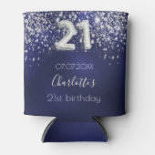 21-jarige marineblauw zilverglitter stofnaam blikjeskoeler (Voorkant)