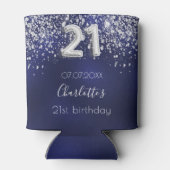 21-jarige marineblauw zilverglitter stofnaam blikjeskoeler (Achterkant)