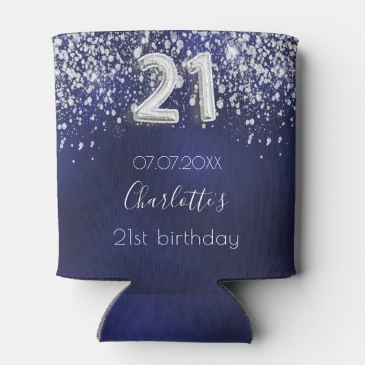 21-jarige marineblauw zilverglitter stofnaam blikjeskoeler (Achterkant)