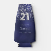 21-jarige marineblauw zilverglitter stofnaam flesjeskoeler (Voorkant)