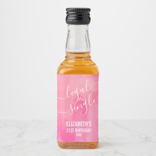 21 Juridisch en Single Pink Custom Mini Likeurfles Etiket (Voorkant)
