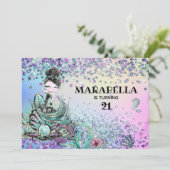 *~* 21 Luxe Rainbow Mermaid Birthday Party Kaart (Staand voorkant)