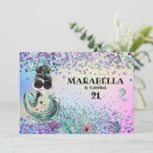 *~* 21 Luxe Rainbow Mermaid Glam Birthday Party Kaart (Staand voorkant)