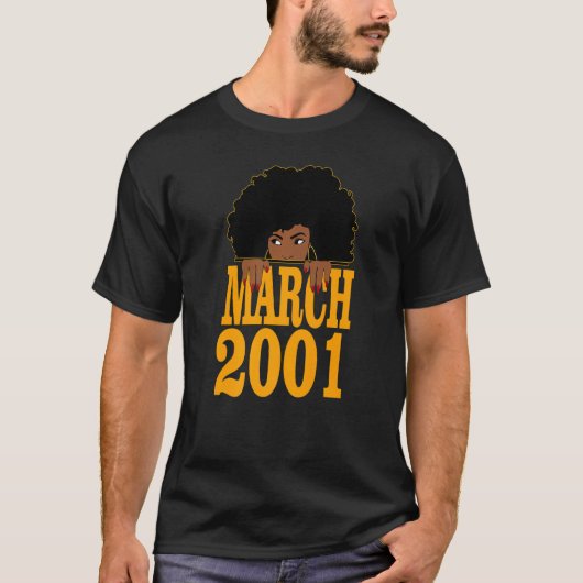 21 maart 2001 21ste verjaardag 21 jaar oude zwarte t-shirt (Voorkant)