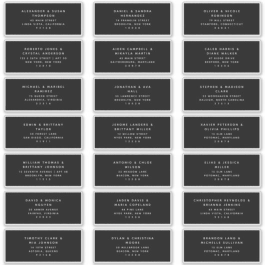 21 Moderne Zwarte Witte Gastadreslabels Sticker (Voorkant)