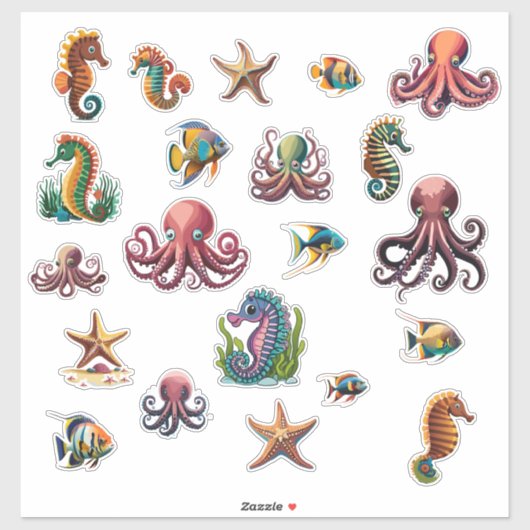 21 Multi Pack Zee Wereld Vis Zeester etc Sticker (Vel)