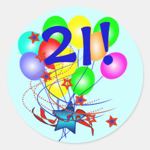 21! Of elke leeftijd verjaardagsballonnen rond Sti Ronde Sticker