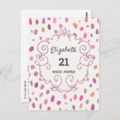 21 opnieuw roze cute verjaardagsfeest uitnodiging (Voorkant / Achterkant)