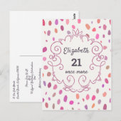 21 opnieuw roze cute verjaardagsuitnodiging briefkaart (Voorkant / Achterkant)