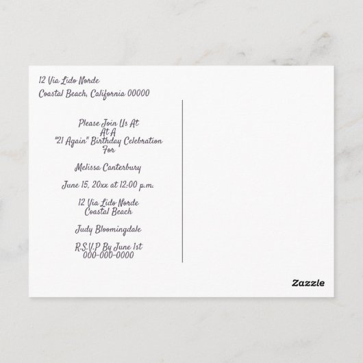 21 opnieuw roze cute verjaardagsuitnodiging briefkaart (Achterkant)