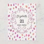 21 opnieuw roze cute verjaardagsuitnodiging briefkaart (Voorkant)