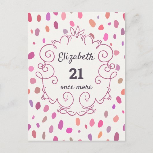 21 opnieuw roze cute verjaardagsuitnodiging briefkaart (Voorkant)
