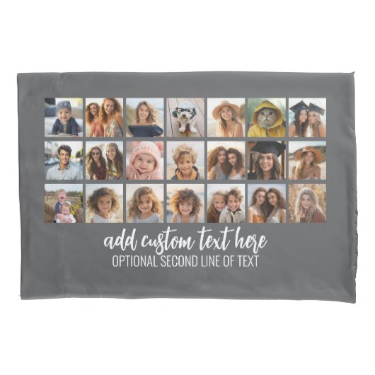 21 Photo Collage Grid - 2 tekstvakken - grijs wit Kussensloop (Voorkant)