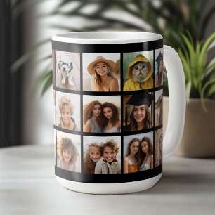 21 Photo Collage Grid - 2 tekstvakken - zwart wit Koffiemok