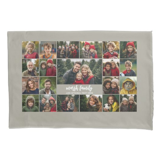 21 Photo Collage Grid met 2 tekstvakken Kussensloop (Voorkant)