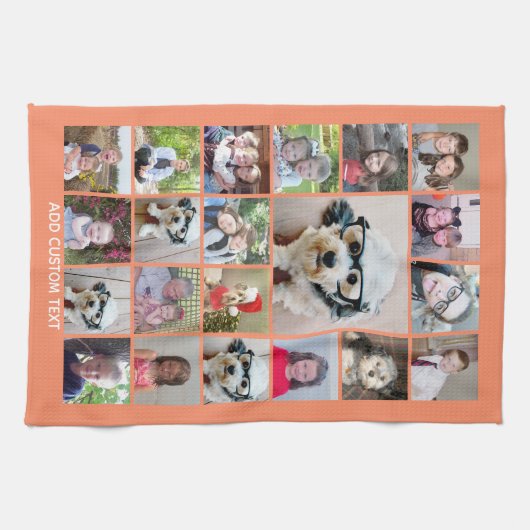 21 Photo Collage - Raster met extra Tekst - koraal Theedoek (Horizontaal)