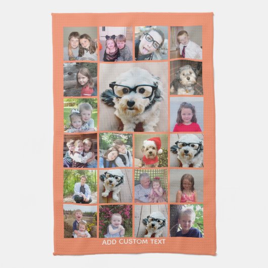 21 Photo Collage - Raster met extra Tekst - koraal Theedoek (Verticaal)