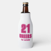 21 Proost, Hot Pink University Stijl Verjaardag Flesjeskoeler (Fles Voorkant)
