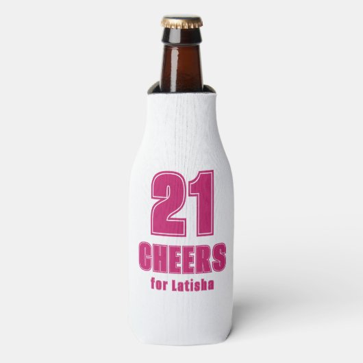 21 Proost, Hot Pink University Stijl Verjaardag Flesjeskoeler (Fles Voorkant)