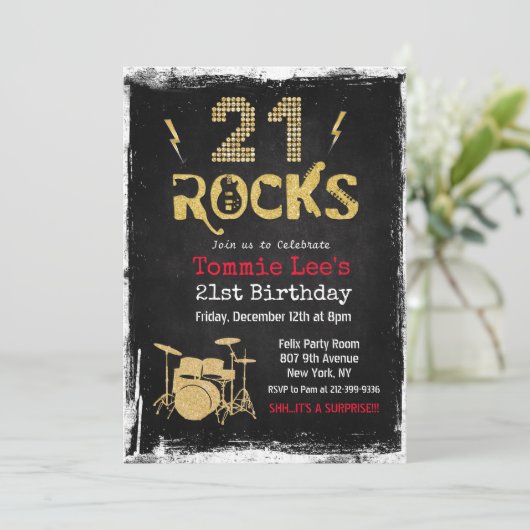 21 Rocks Rockstar gitaar 21e verjaardag uitnodigin Kaart (Staand voorkant)