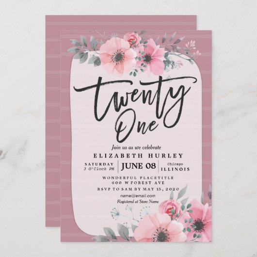 21 roze Waterverf bloemen op zaterdag Kaart (Voorkant / Achterkant)