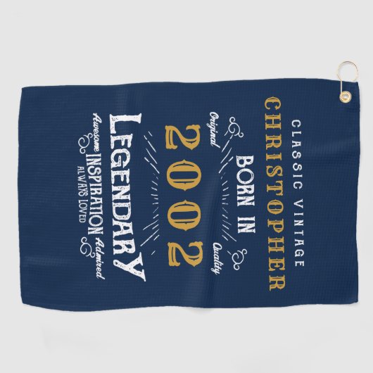 21 september 2002 Naam retro Legend Blue Gold toev Golfhanddoek (Horizontaal)