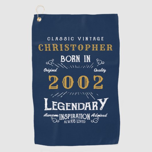 21 september 2002 Naam retro Legend Blue Gold toev Golfhanddoek (Voorkant)