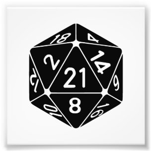 21-sided 21-Birthday D20 Fantasy Gamer Die Foto Afdruk