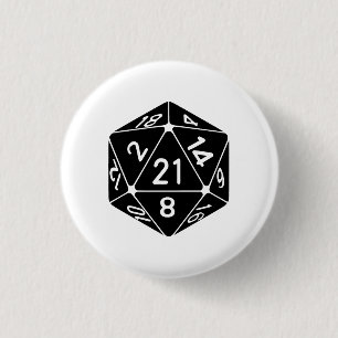 21-sided 21-Birthday D20 Fantasy Gamer Die Ronde Button 3,2 Cm