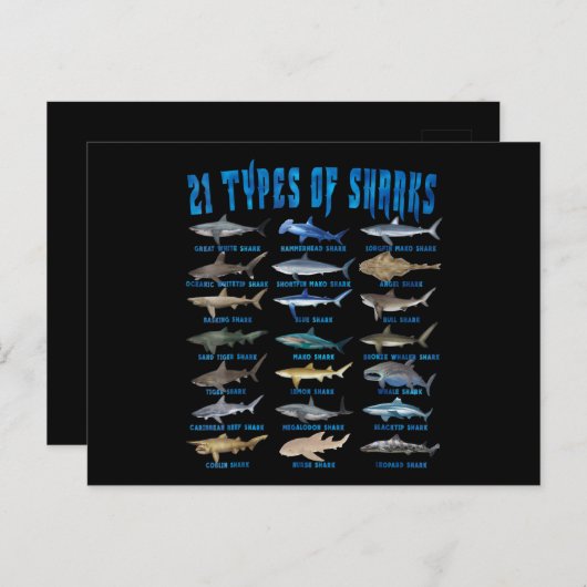 21 soorten haaiensoorten aankondigingskaart (Voorkant / Achterkant)