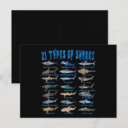 21 soorten haaiensoorten aankondigingskaart (Voorkant / Achterkant)