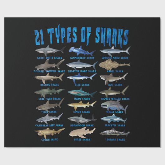 21 soorten haaiensoorten cadeaupapier (Vlak)
