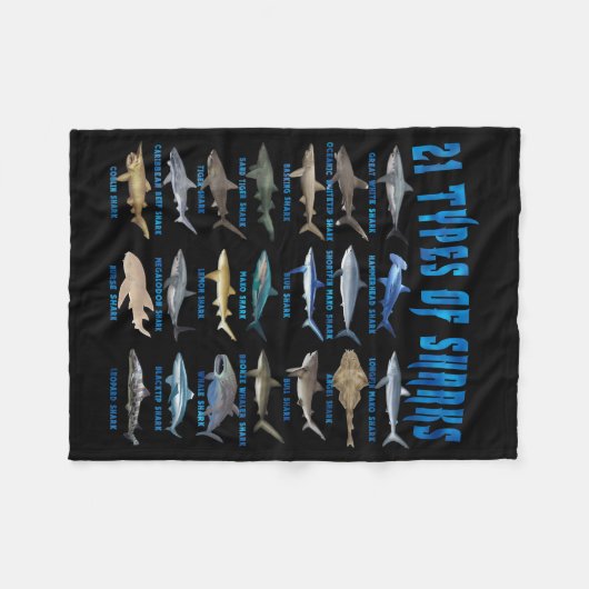 21 soorten haaiensoorten fleece deken (Voorkant (Horizontaal))