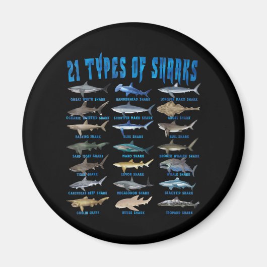 21 soorten haaiensoorten magneet (Voorkant)