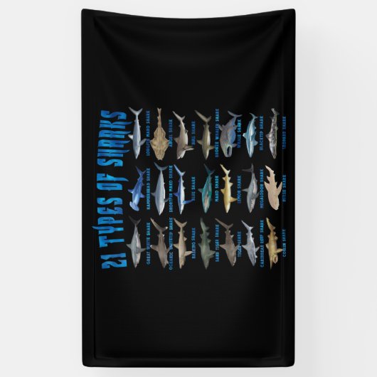 21 soorten haaiensoorten spandoek (Verticaal)