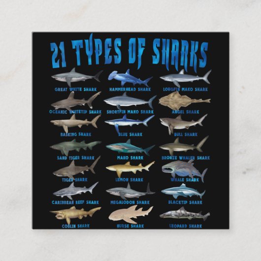 21 soorten haaiensoorten vierkante visitekaartje (Voorkant)