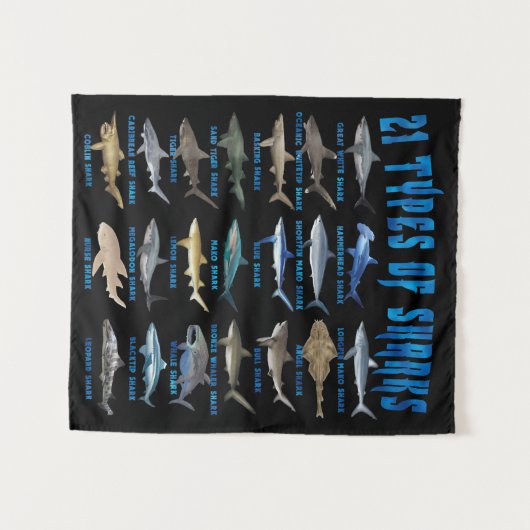 21 soorten haaiensoorten wandkleed