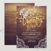 21 stralen bloemen bloemen Hout Rood kant Kaart (Voorkant / Achterkant)