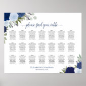21 Tabel Blauwe Boho Floral Wedding Seating Chart Poster (Voorkant)